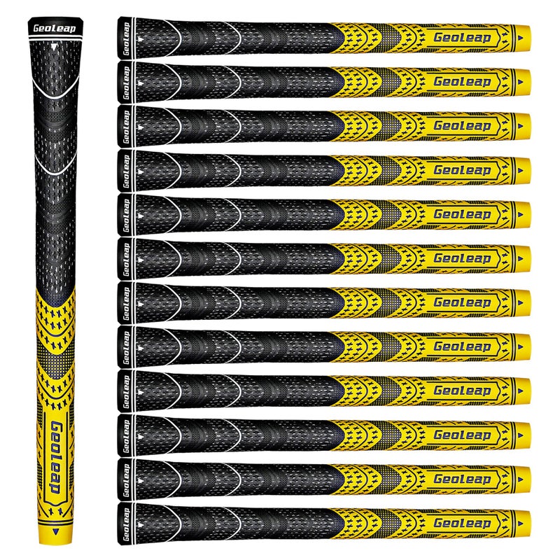 Geoleap Golf Grips Set of 13- Cord Rubber Compound Material, Hybrid Golf Club Grips, All Weather Performance.(Yellow, Midsize) - Image 1